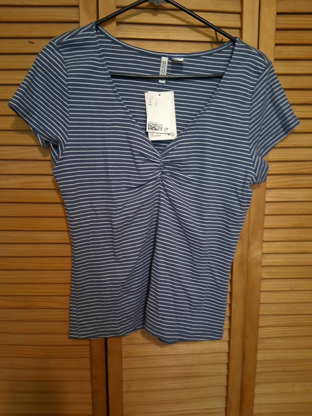 Divided Blue & White Striped V-Neck Twist Front Tee